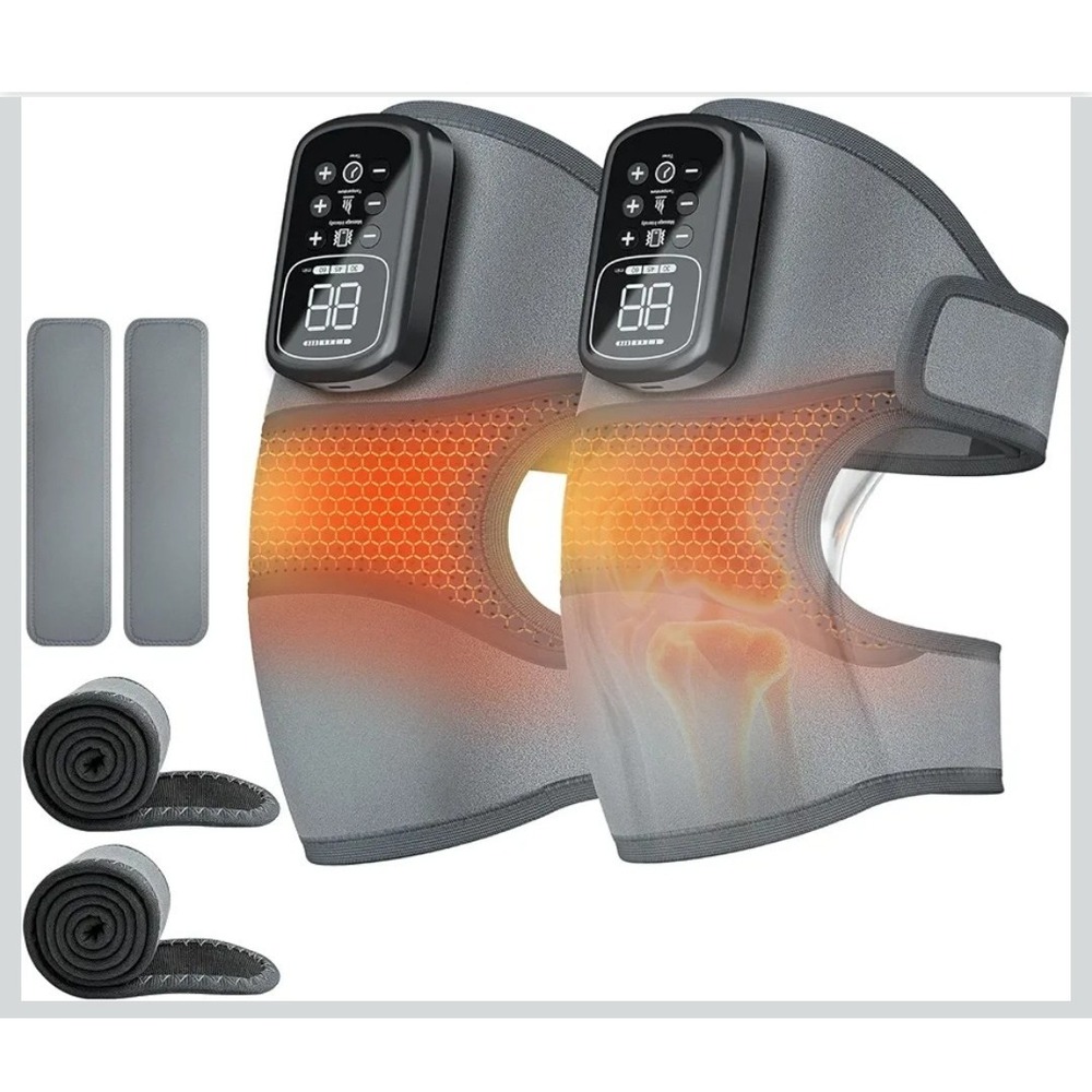 Heated Knee Massager Pair 6 Heat Levels 3 Vibration Modes Cordless Gray